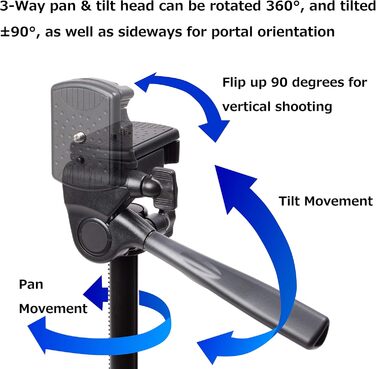 Штатив SLIK U884 4-ступінний компактний легкий складаний з алюмінію для DSLR/SLR камер Canon, Nikon, Sony з 3-сторонньою головкою для панорамної зйомки та сумкою - Чорний