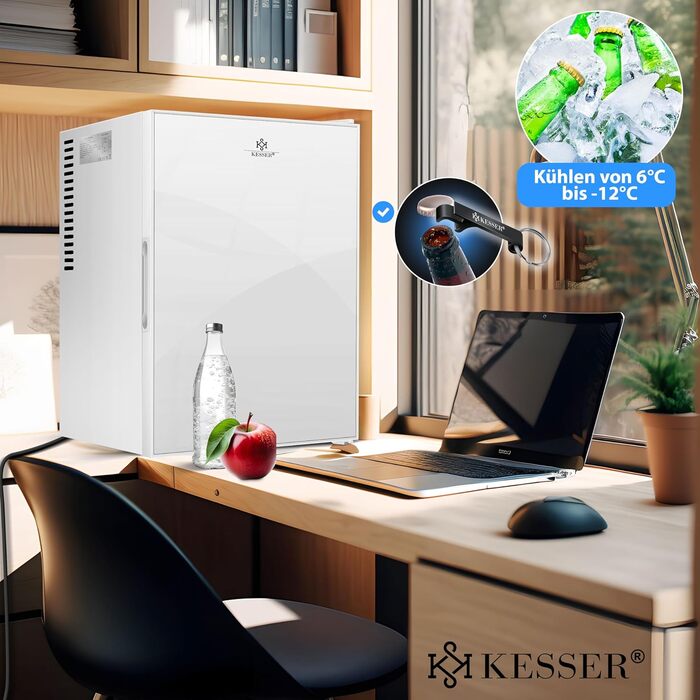 Міні-холодильник KESSER® 40L з дверцятами з прозорим склом - ідеальний для дому, офісу, кемпінгу. Безшумний, з підсвіткою та відкривачем для пляшок.