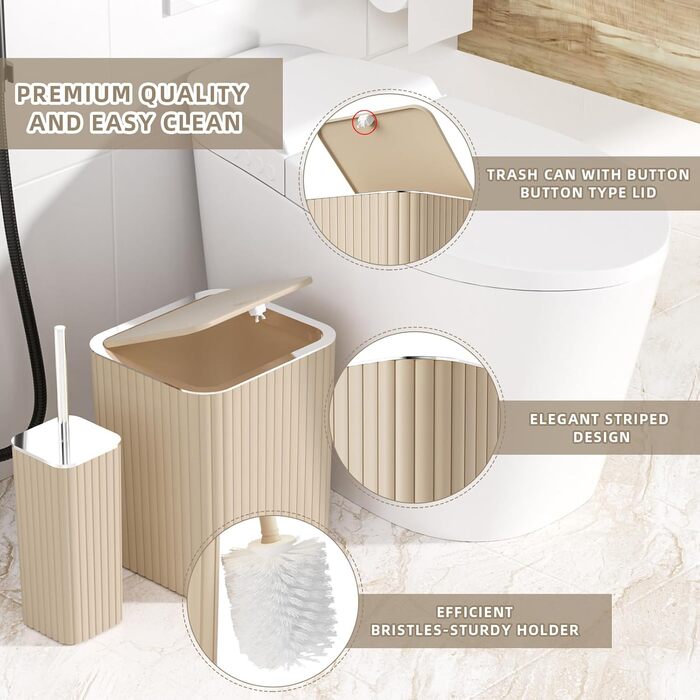 Набір аксесуарів для ванної кімнати: 10 предметів, зелений колір, WC-щітка, сміттєвий бак, золоті акценти