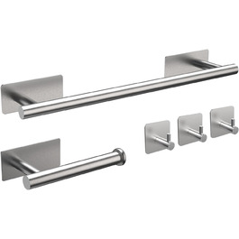 Тримач туалетного паперу Ibergrif без свердління, набір 5-в-1, 3 гачки для рушників, стійка для рушників, нержавіюча сталь, сріблястий, індустріальний стиль