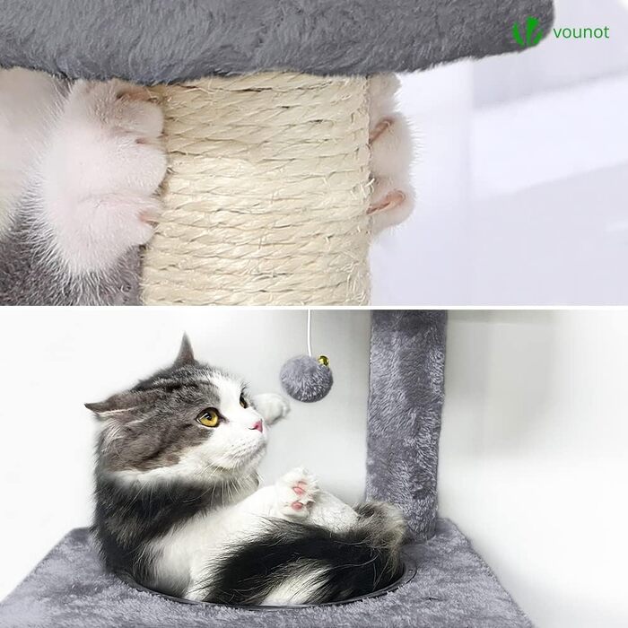 Кігтеточка Vounot для котів, стабільний комплекс, 115 см, сірий колір, з платформами та печерею
