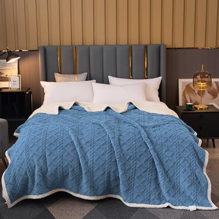 Плед Sherpa-Fleece з начосом, двосторонній, м'який, в'язаний фланелевий плед для дивану, ліжка, 150 x 200 см, сіро-блакитний