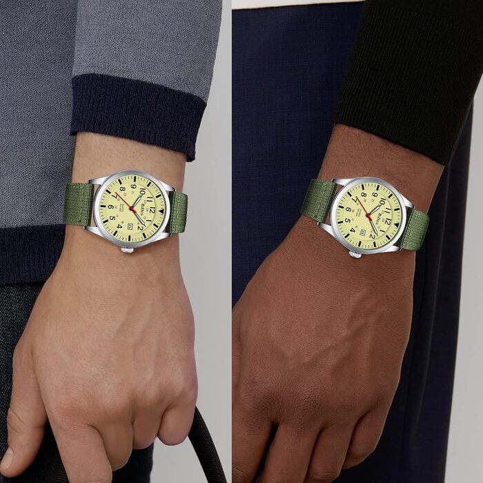 HANPOSH Годинник чоловічий військовий тактичний з датою, водостійкий 3ATM, кварцовий (зелений, срібний, жовтий)