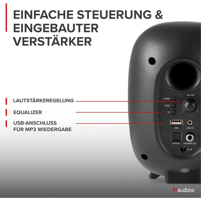 Audizio RS80 - Студійний монітор HiFi Bluetooth, 160 Вт | USB, RCA | Для геймерів та меломанів | Сірий