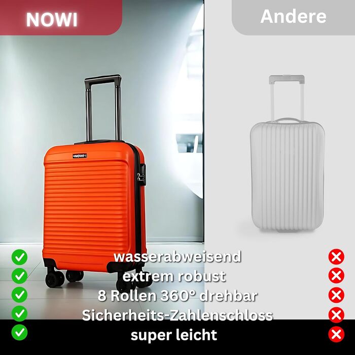 NOWI® Las Palmas: Компактний валіза на колесах 55x40x20 см (34л), помаранчевий, підходить для Ryanair, Lufthansa та інших авіакомпаній. Розмір M