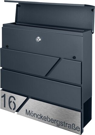 Поштовий ящик з газетницею з нержавіючої сталі, настінний, з замком та газетницею - лазерне гравіювання (Модель 4)