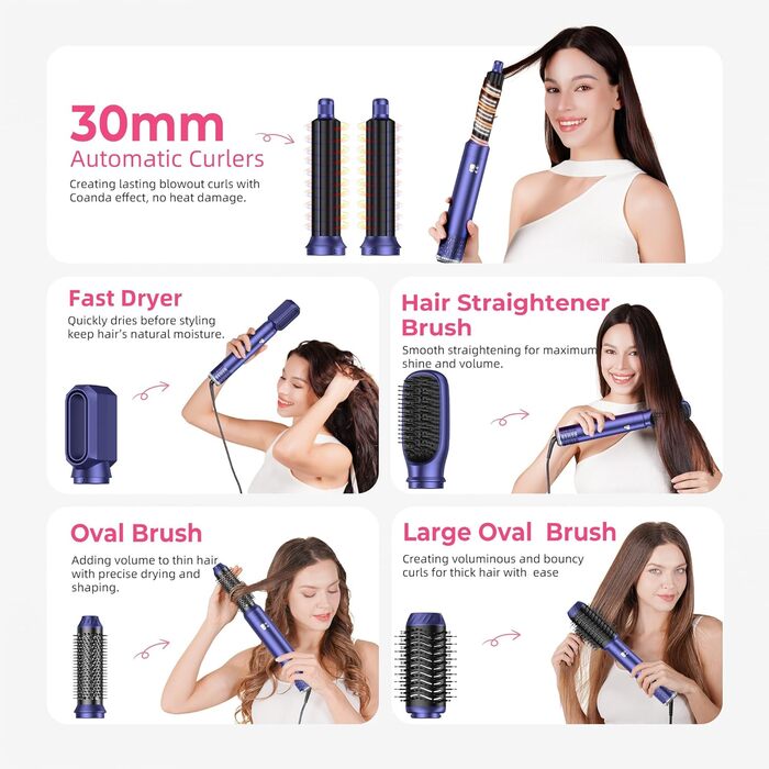Професійний фен-щітка Pro Airbrush Hair styler 6 в 1: сушка, укладка, створення локонів. 1000W, блакитний