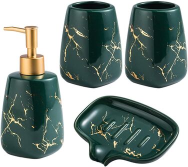 Набір аксесуарів для ванної кімнати: дозатор мила, мильниця, 2 стаканчика для зубних щіток (сірий, з малюнком мармуру)