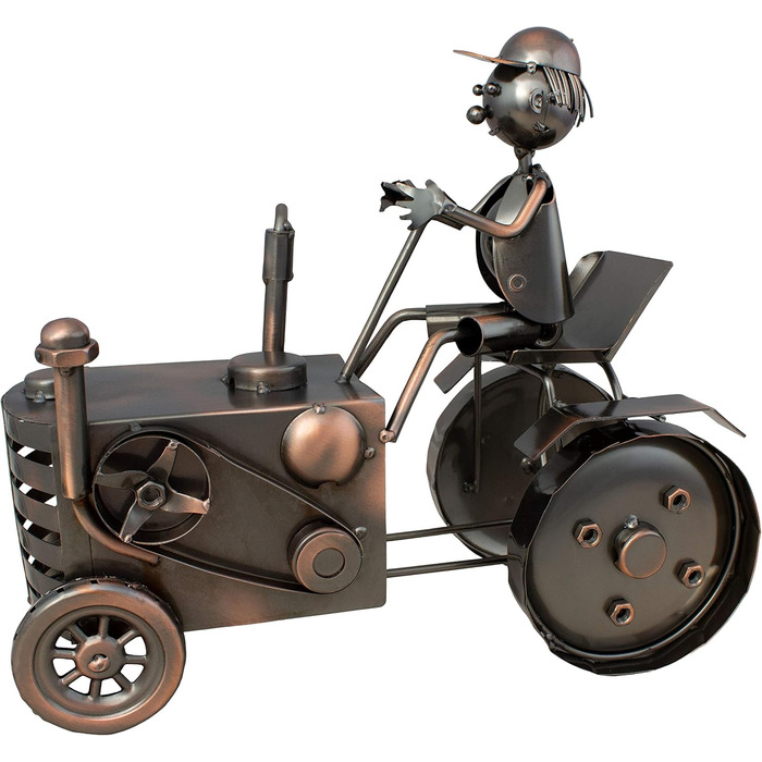 BRUBAKER Tractor Wine Bottle Holder with Tractor Driver - Decorative Object, Metal Bottle Stand with Greeting Card for Wine Gifts