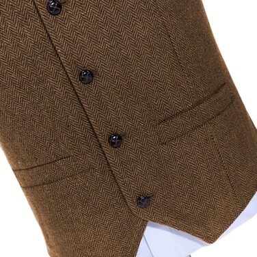 Стильний костюм-жилет Solovedress для чоловіків з вовни у риб'ячому плетеному стилі, V-подібний виріз, твід, для весілля та друзів нареченого, колір: коричневий L