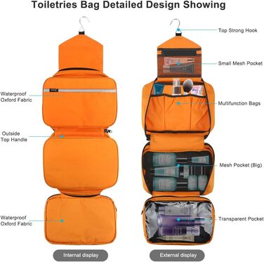 Сумка для душу Jieei, для підвішування, водонепроникна, для жінок та чоловіків, з 4 відділеннями, складна, компактна (L-помаранчевий, L)