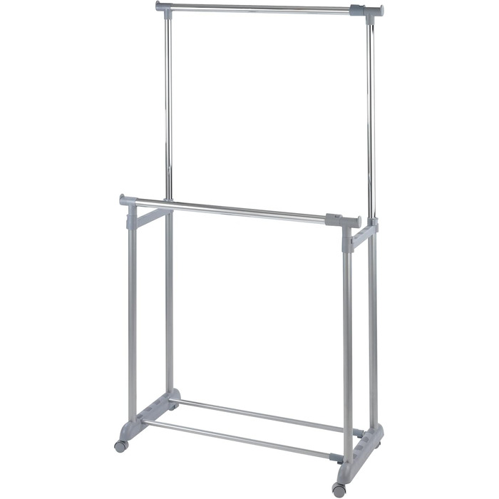 WENKO Clothes Rack, Folding, Clothes Storage with Adjustable Clothes Rod and Wheels, Plastic/Metal, 88 x 100-168 x 11-49 cm, Chrome/Grey (168 x 44 x 163 cm)