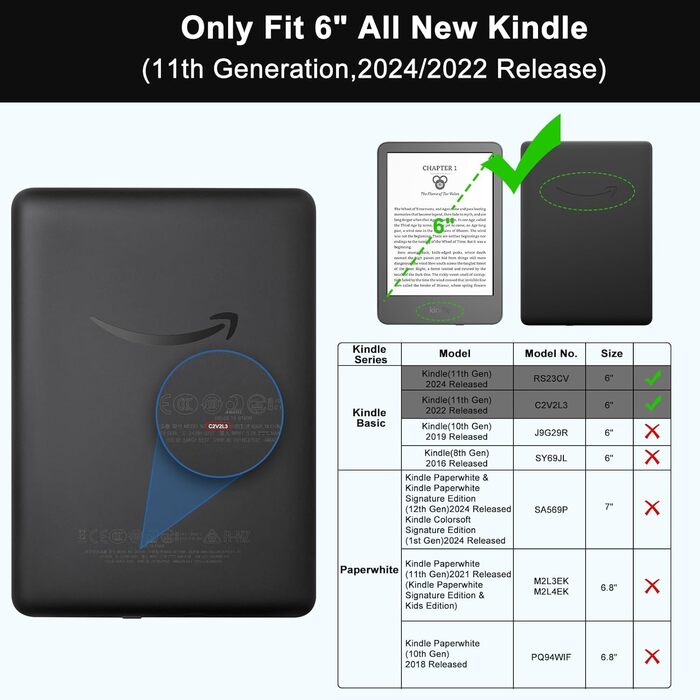 Чохол для Kindle (11-го покоління) 2024/2022, автоматичне вмикання/вимикання, чорний