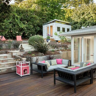 Кіт-будинок Relaxdays з тканини, червоно-білий, 71.5 x 62.5 x 44 см, 2 входи, складаний