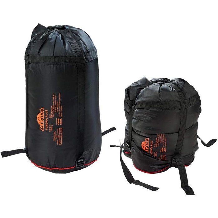 Спальний мішок Alexika Tundra Plus - теплий, зручний, прямокутний, 3-сезонний для дорослих та сімей, для кемпінгу та відпочинку на природі при низьких температурах (-2°C), з компресійним мішком, ліворуч