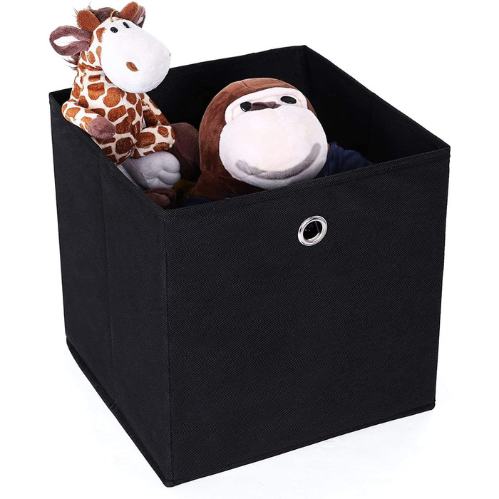SONGMICS Storage Box, 6 Pack, Folding Box, Foldable Organizer, with Finger Hole, 30 x 30 x 30 cm, Black, RFB02H-3