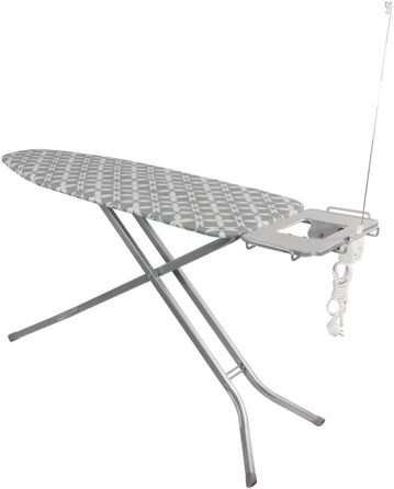 Професійне прасувальне обладнання з розеткою, тримачем для кабелю та підставкою для праски, антиковзаюче покриття, регульована висота до 99 см, складане, поверхня для прасування 120 x 42 см