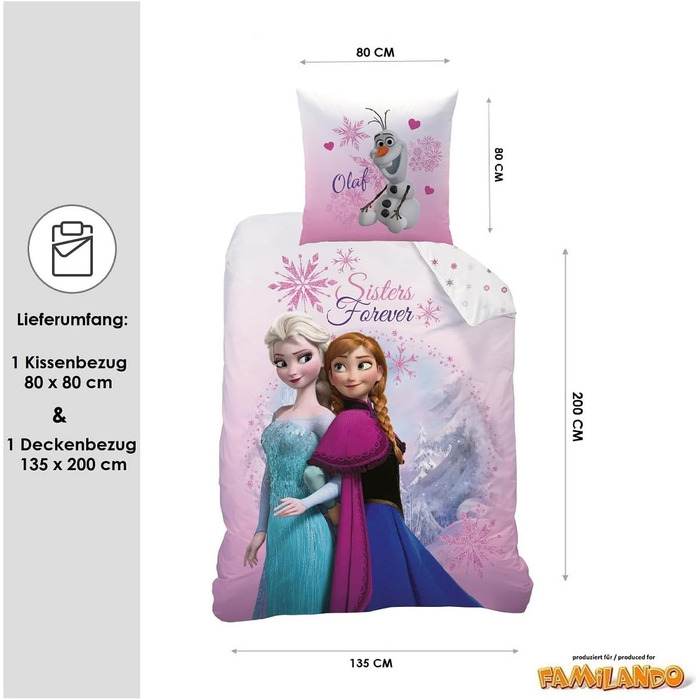 Комплект постільної білизни Disney Frozen/Ice Queen, рожевий, 135x200 см, 80x80 см