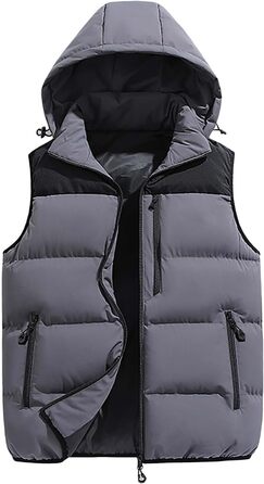 Чоловіча пухова жилетка з капюшоном, тепла безрукавка для зими, туризму та повсякденного носіння (4XL, сіра)