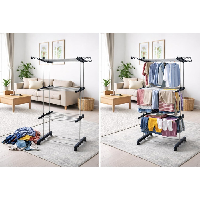 Стійка для білизни з 3 рівнів, складна, для дому та вулиці, легка, економна, кутова, зберігання одягу