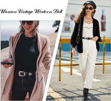 Жіночий шкіряний ремінь JasGood для джинсів та штанів, вінтажний стиль, колір чорний, розмір M (110 см)