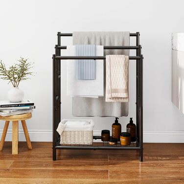 Підставка для рушників, тримач рушників, стійка для рушників на 3 рейки, чорний, для ванної кімнати