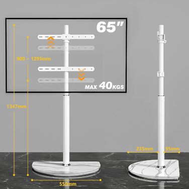 Adjustable TV Floor Stand for 32-65 inch LED LCD OLED TVs - Swivel & Height Adjustable, up to 40kg, Cable Management