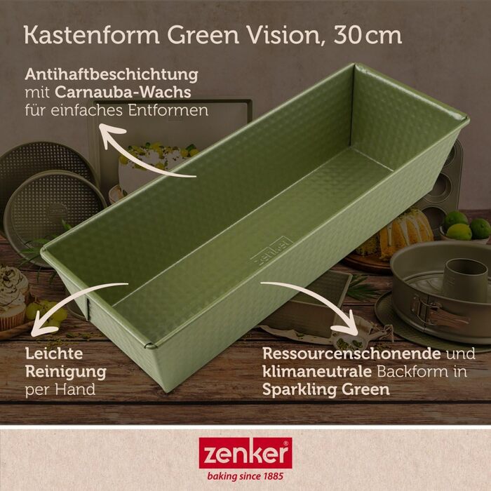 Форма для випікання Zenker Green Vision Ø 20 см з високим бортиком – сталева, зелена, антипригарна, прямокутна