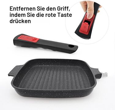 Сковорода гриль індукційна знімною ручкою 26x24 см з кришкою антипригарна алюмінієва для стейків, для всіх типів плит - чорна