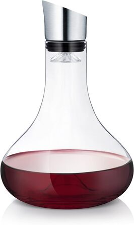 blomus -ALPHA- Glass Decanter, Comfortable & Drip-Free Pouring of Wine, Filter & Aeration, One-Hand Operation, Dishwasher Safe (H/W/D: 26.5 x 18 x 18 cm, Glass / Stainless Steel, 63570)