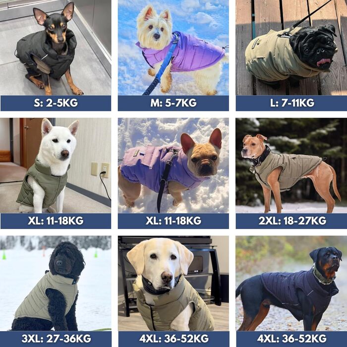 Spark Paws Warmshield™ Dog Jacket Winter Coat, Warm Fleece, Water-Repellent, Windproof, Reflective Vest, Suitable for Medium and Large Dogs, Cold Protection Snow Jacket Parka - - M (M: 5-7kg, Lilac)