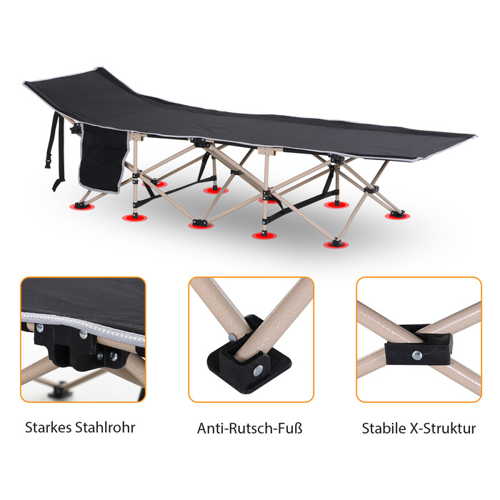 Outsunny Folding Camp Bed with Carry Bag 190 x 68 x 52 cm Oxford Black, ideal for camping & outdoor activities