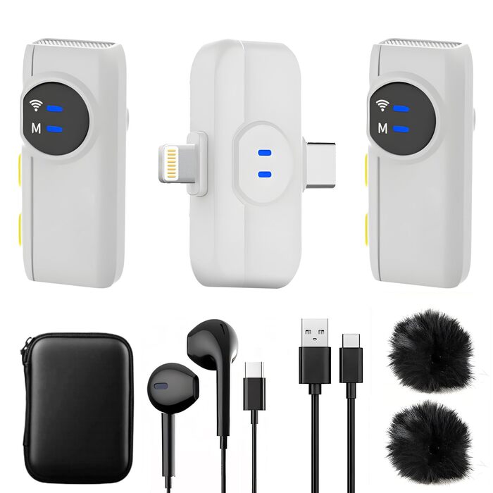 USB-C Беспроводной петличный микрофон 2 в 1 для iPhone, подавление шума KI, мини-микрофон для видеоблогинга, видео, подкастов, интервью, TikTok, YouTube - Черный (2 TX + 1 RX) (A5-Basic White (2 в 1))