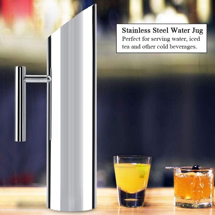 2L Stainless Steel Water Jug, Cold Drinking Jug, Home Hotel Serving Tool, with Ice Protection and Ergonomic Handle, for Serving Water, Iced Tea, and Other Cold Beverages