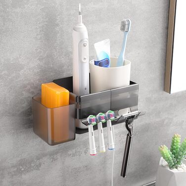 Тримач для електричної зубної щітки з нержавіючої сталі, настінний, без свердління, для 3 щіток та аксесуарів