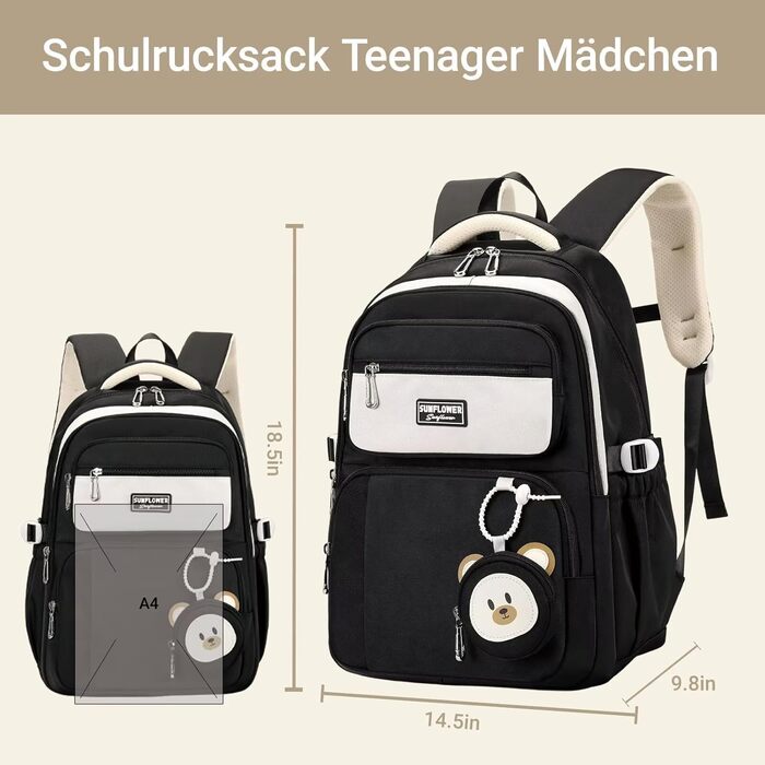 Шкільний рюкзак для підлітків (дівчаток та хлопців) - водонепроникний, великий, для школи та подорожей (чорний)