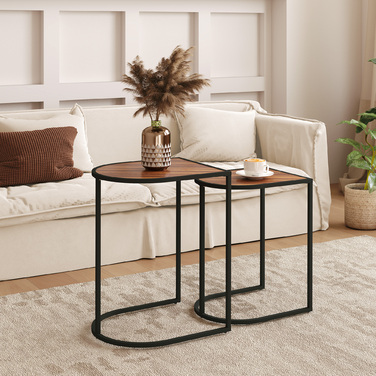 HOMCOM 2-Piece Couch Table Set, Square Side Table, Coffee Table with Steel Frame, Stackable Sofa Table, for Living Room, Holds up to 20 kg, Brown+Black | Aosom