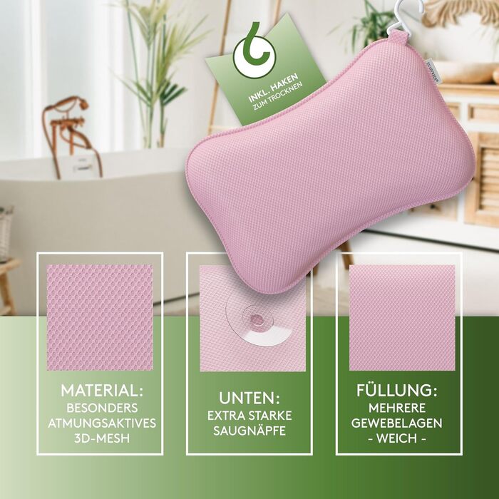 Подушка для ванни MEDIUM-WEICH, рожева: м'яка та ергономічна подушка для ванни з присосками, аксесуар для ванної кімнати