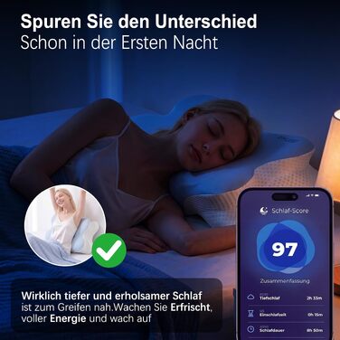Ергономічна подушка для шиї та голови VYLEE з ефектом пам'яті (Memory Foam), подушка-метелик з двома рівнями висоти (10,5/12,5 см) для сну на боці, спині та животі, синя
