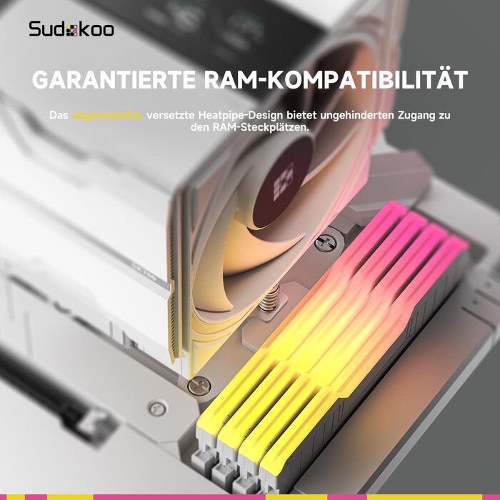 Система охолодження CPU Sudokoo SK700 White для AM5 з 120 мм вентилятором та 7 heatpipes - білий кулер для процесора з повним доступом до RAM, 5 років гарантії