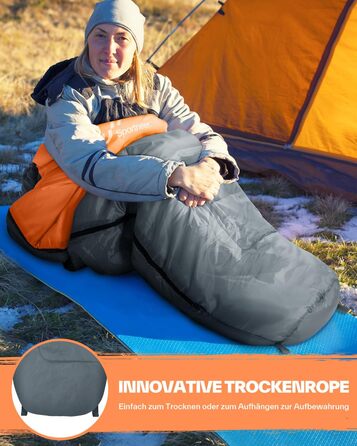 Сплячий мішок Sportneer - компактний та ультралегкий (950г/1500г) - кокон для кемпінгу, подорожей та відпочинку на природі. Підходить для чоловіків, жінок та дорослих. Односезонний/трисезонний спальний мішок (Помаранчевий, літо)
