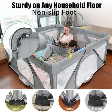 Foldable baby playpen, Heyo. Yes, large playground, baby and toddler playpen, play fences for babies and toddlers with gate, portable play yard for indoor and outdoor use (120 x 120 x 68 cm)