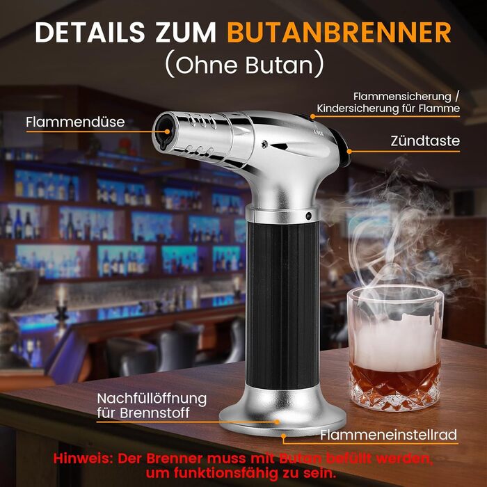 Набір для копчення коктейлів віскі з пальником, 6 смаків дерев'яної стружки, 2 склянки, 2 форми для кубиків льоду, набір для приготування бурбон Old Fashioned, подарунок для чоловіків, батьків, коханих (без пальника Butan)