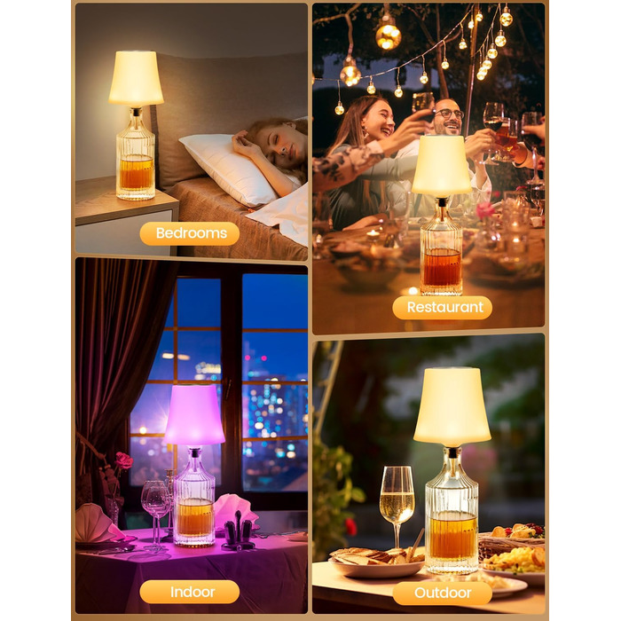 Світлодіодні настільні лампи бездротові 2 шт, IP54, акумуляторні пляшкові лампи, 7 режимів, димування, 5200mAh, сенсорне управління, для ресторанів, спальні (Білий)