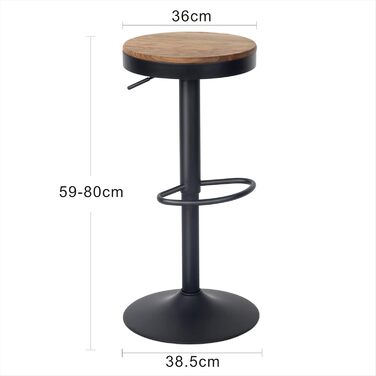 YOUNIKE Adjustable Swivel Bar Stools 2-Pack - Black Wood Kitchen Bar Stools with Footrest - Vintage Style