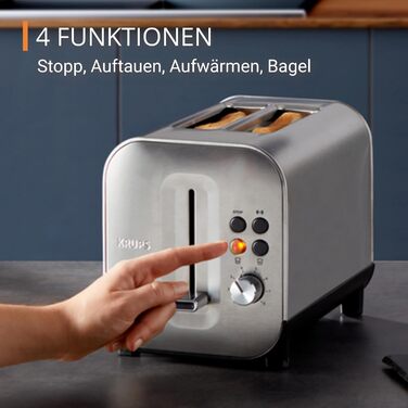 Krups KH682D Excellence Toaster | 8 Browning Levels | 4 Functions | 2-Slice Toaster | Lift Function | Removable Crumb Tray | 850 Watt | Brushed Stainless Steel