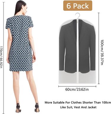 Набір мішко-органайзерів для одягу CNMTCCO, 6 шт., 60x100 см, прозорі, захист від пилу та вологи