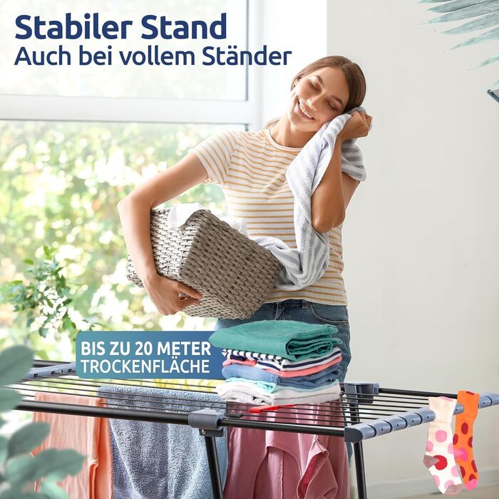 Сушарка для білизни розкладна STAHLMANN® 20м² чорна, з прищіпками для дрібної білизни - Made in EU