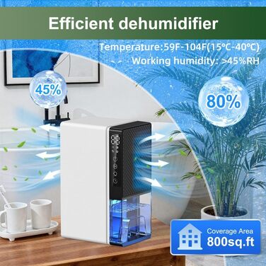 Електричний осушувач повітря 2800 мл з нічним режимом та 7-кольоровим нічним світлом, тихий осушувач для дому, з таймером для ванної кімнати та спальні