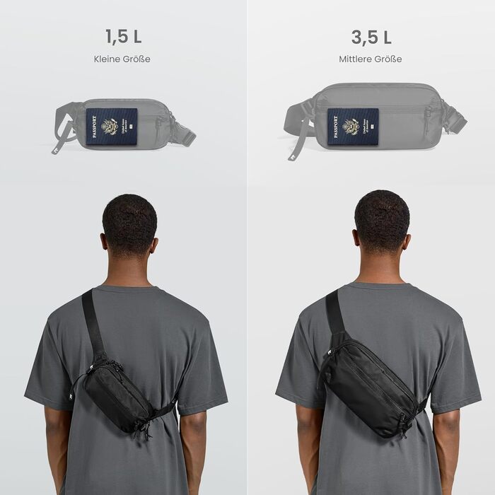 tomtoc Anti-Diebstahl Sling Bag 3,5L: Сумка на плече, через тіло, чорна, RFID-захист, для Switch, iPad mini, EDC, подорожі